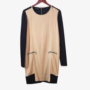 Atos Lombardini Women's Dress Quiet Luxury Sheath Tan Long Sleeve Size Medium
